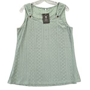 ETCYY Green Tank NEW Open Eyelet Knit Scoop Neck Classic Sleeveless Womens L Top